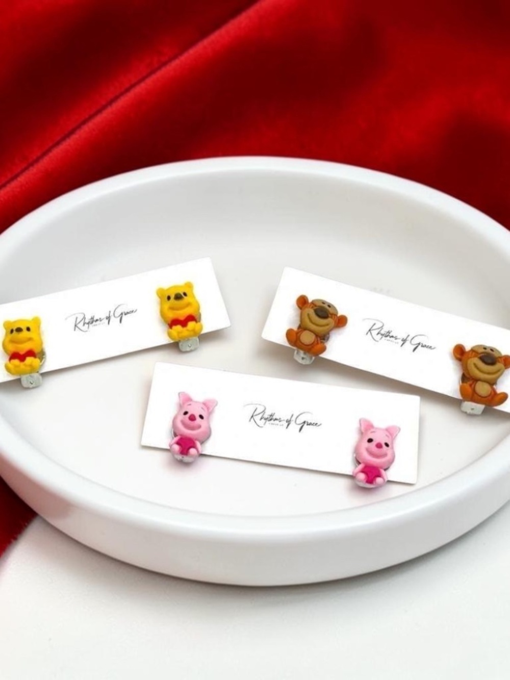 Winnie Pooh Piglet Tigger Clip-On Earring Set